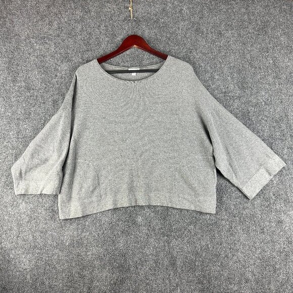 J Jill Sweater Womens Medium Petite Pure Jill Gray Knit Pullover 3/4 Sleeve Boxy - Picture 1 of 6